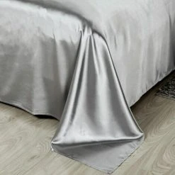 4-piece Bedding Set: Soft Silk Satin Duvet Cover 220 X 240 Cm, Fitted Sheet And Pillowcase (Silver) -Furn. Shop 79953941 4