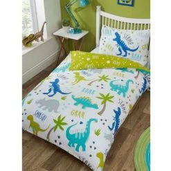 Rapport Childrens/Kids Roarsome Dinosaur Duvet Cover Set (Single) (White/Green/Blue)