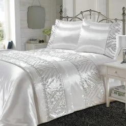 Night Zone Shimmer Sequin Embellished Duvet Cover Set, White, Single
