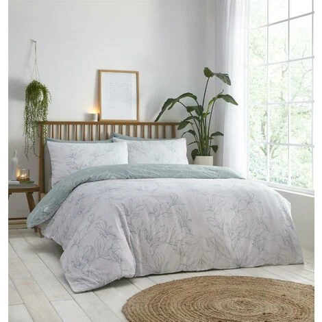 Portfolio Home Linear Floral Duvet Set Sage Green Super King Size Reversible 2 Portfolio Home Linear Floral Duvet Set Sage Green Super King Size Reversible - Image 2