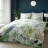 Soiree Peacock Jungle Print 100% Cotton 200 Thread Count Duvet Cover Set, Green, Double