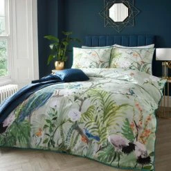 Soiree Peacock Jungle Print 100% Cotton 200 Thread Count Duvet Cover Set, Green, Double -Furn. Shop 87105959 5
