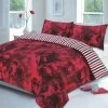 Night Zone Rose And Stripe Print Reversible Duvet, Red, Single