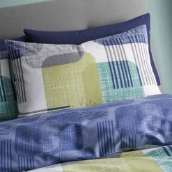 Catherine Lansfield Layered Geo Print Easy Care Reversible Duvet Cover Set, Navy/Green, Single -Furn. Shop 89701650 3
