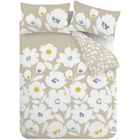 Catherine Lansfield Craft Floral Print Easy Care Reversible Duvet Cover Set, Natural, Single 5 Catherine Lansfield Craft Floral Print Easy Care Reversible Duvet Cover Set, Natural, Single - Image 5