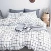 Black And White Checked Duvet Cover 200x200 + 2 Pillowcase 5075 Cm - Microfiber Adult Double Bed Set - Printed Checked Bed Linen With Zipper