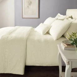 Catherine Lansfield Windsor Ladder Stitch Embroiderey Polycotton Percale Duvet Cover Set, Cream, Single