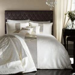 Catherine Lansfield Glamour Sequin Band Embellished Faux Silk Duvet Cover Set, Gold, Single
