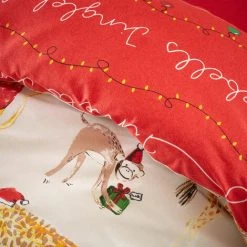 Catherine Lansfield Christmas Jungle Bells Cotton Rich Easy Care Duvet Cover Set, Natural, Double -Furn. Shop 89943361 4