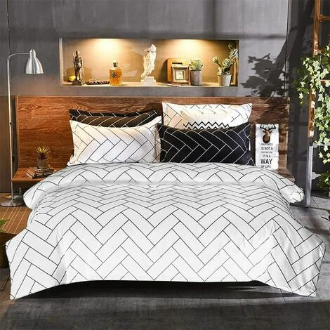 Black White Geometric Duvet Cover 220x240cm - Double Zip Duvet Cover With 2 Pillowcases 65x65cm 2 Black White Geometric Duvet Cover 220x240cm - Double Zip Duvet Cover With 2 Pillowcases 65x65cm - Image 2
