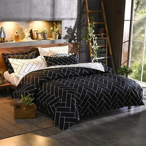 Black White Geometric Duvet Cover 220x240cm - Double Zip Duvet Cover With 2 Pillowcases 65x65cm 3 Black White Geometric Duvet Cover 220x240cm - Double Zip Duvet Cover With 2 Pillowcases 65x65cm - Image 3