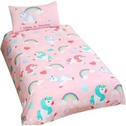 Bedding & Beyond Childrens/Kids I Believe In Unicorns Duvet Cover Set (Single) (Pink)