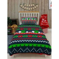 Minecraft Greetings Christmas Duvet Cover Set (200cm X 135cm) (Blue/Green/Red) -Furn. Shop 91823198 3