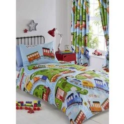 Childrens/Kids Train Duvet Cover Set (Junior) (Multicoloured)