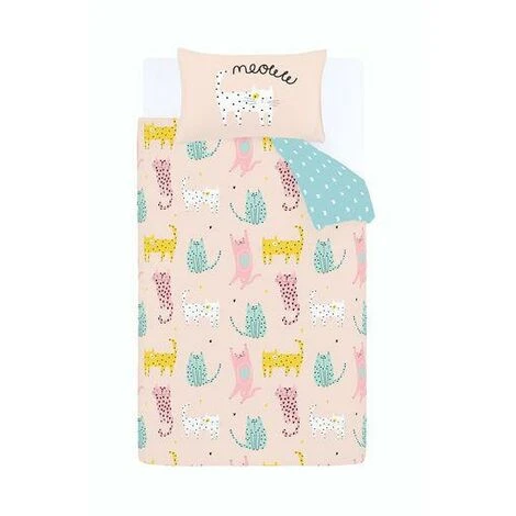 Catherine Lansfield Kids Cute Cats Pink Duvet Cover Set Reversible Polka Dot Bedding - Junior 3 Catherine Lansfield Kids Cute Cats Pink Duvet Cover Set Reversible Polka Dot Bedding - Junior - Image 3
