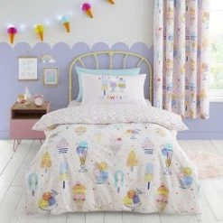 Catherine Lansfield Kids Ice Cream Fundae Reversible Duvet Cover Set Pink Bedding - Junior