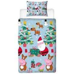 Peppa Pig Santa Claus Christmas Duvet Cover Set (Toddler) (Blue/Red/Green)