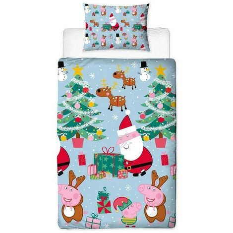 Peppa Pig Santa Claus Christmas Duvet Cover Set (Toddler) (Blue/Red/Green) 1 Peppa Pig Santa Claus Christmas Duvet Cover Set (Toddler) (Blue/Red/Green)