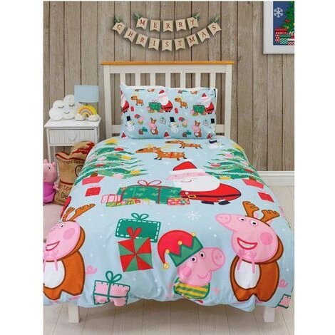 Peppa Pig Santa Claus Christmas Duvet Cover Set (Toddler) (Blue/Red/Green) 4 Peppa Pig Santa Claus Christmas Duvet Cover Set (Toddler) (Blue/Red/Green) - Image 4