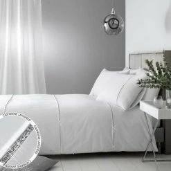 Catherine Lansfield Sparkle Bands White Single Duvet Cover Bedding Bed Set Minimalistic Modern