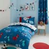 Catherine Lansfield Kids Woofing Dogs Reversible Duvet Cover Set Blue Bedding - Junior