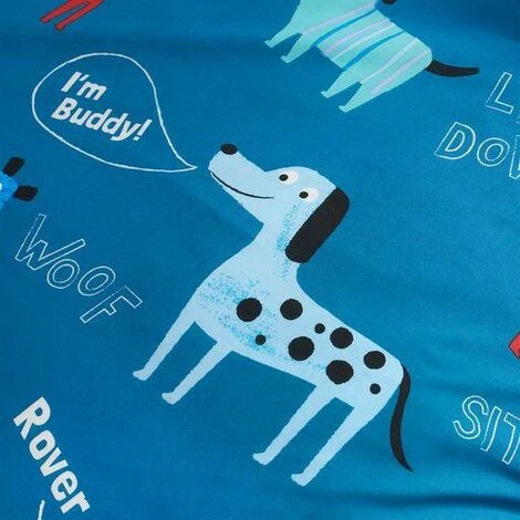 Catherine Lansfield Kids Woofing Dogs Reversible Duvet Cover Set Blue Bedding - Junior 5 Catherine Lansfield Kids Woofing Dogs Reversible Duvet Cover Set Blue Bedding - Junior - Image 5